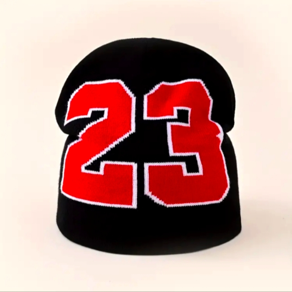 Black Beanie with Bold Red Number Design